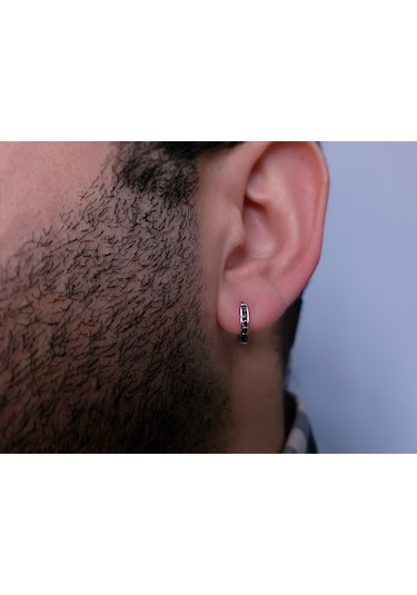 Sirius Siyah Pırlanta Modern Halka Erkek Küpesi  0802E0001