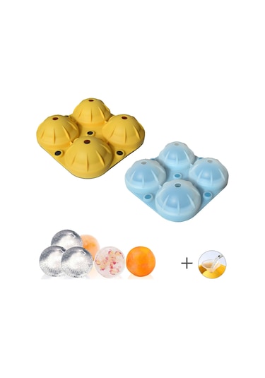 Geeksen Silikon 4'ü 1 Arada Buz Küpü Kalıbı/4 Delikli Buz Topu Kalıbı/buz Makinesi Küçük Boy - Mavi Ve Sarı 2 Parça Çok Renkli