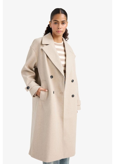 Defacto Regular Fit Düğmeli Uzun Kaşe Kaban F1197ax25wnbg501 Bej-bg501