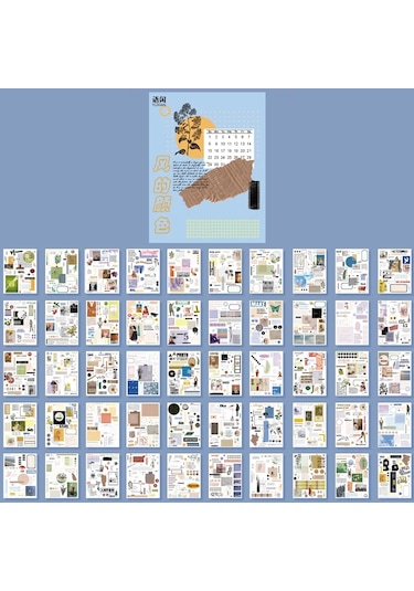 Yoofun 50 Tekrarlanmayan Desenler Dekoratif Kırtasiye Çıkartmalar Renkli Rüya Scrapbooking Dıy Günlüğü Albümü Retro Vaporwave Sopa Mavi