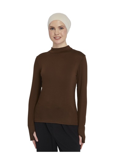 Kadın Organik Parmak Geçmeli Balıkçı Yakalı Body Çikolata