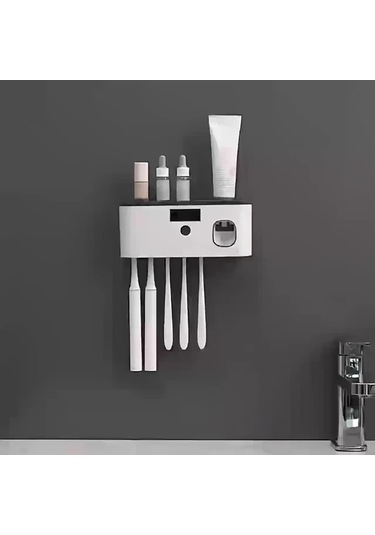 Chuangyinshop Gri Beyaz Usb Şarjlı Akıllı Diş Fırçası Askısı Duvar Montajlı 5 Gözlü Gri Beyaz