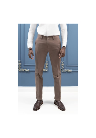 Notra Regular Fit Pamuklu Dokulu Kışlık Gabardin Pantolon Kahverengi