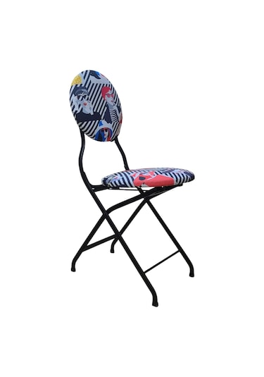 Katlanabilir Soyut Kadın Desenli Metal Sandalye Siyah