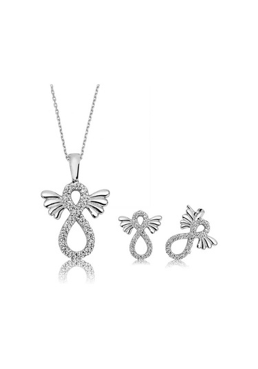 Gümüş Kanatlı Sonsuzluk Bayan Set Sl6452 Gümüş