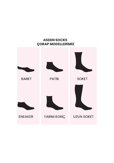 Asden Bambu Kadın Soket Çorap Siyah 4'lü, Yıkamalı, Burun Dikişsiz 4 Çift Beyaz