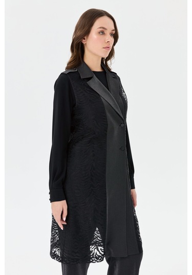 Jakar Kumaşlı Uzun Ceketli Pantolonlu Takım Siyah Siyah