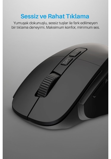 7658 Sessiz Tuşlu Kablosuz Mouse / Bluetooth + 2.4ghz Usb / Dpı 800-1200-1600 / 7 Tuşlu 7658