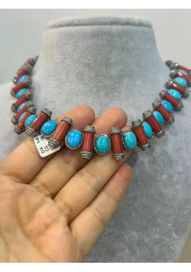 Mercan Turkuaz Elmas Kolye 172