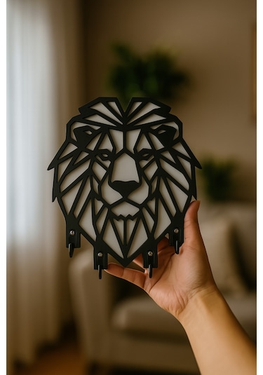 Aslan Figürlü Duvar Tipi Dekoratif Anahtarlık Askılığı Siyah - Beyaz