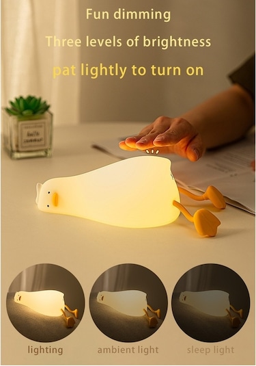 Pazly Lay Ördek Şekilli Gece Lambası Beyaz Işık, Dekoratif Ve Sevimli Beyaz