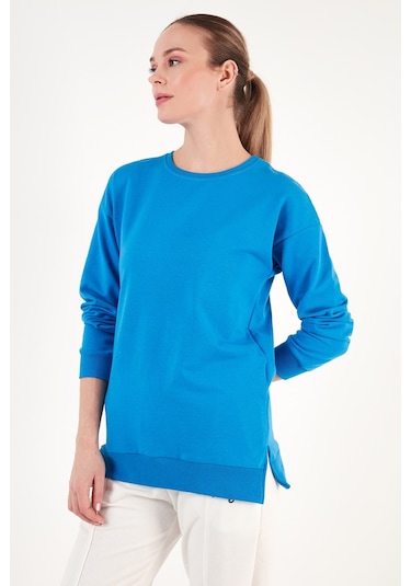 Lela Pamuklu Regular Fit Bisiklet Yaka Basic Bayan Sweat 5863569 Turkuaz