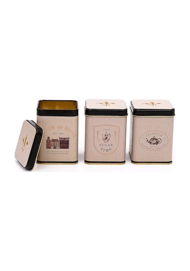 Azura Desenli Kare Metal Saklama Kabı 3 Lü Set, 7.5 X 7.5 Cm Çok Renkli