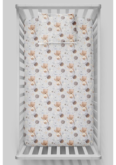 Organik Bebek Boy Lastikli Çarşaf Seti 80x140 - Uzayda Ayı