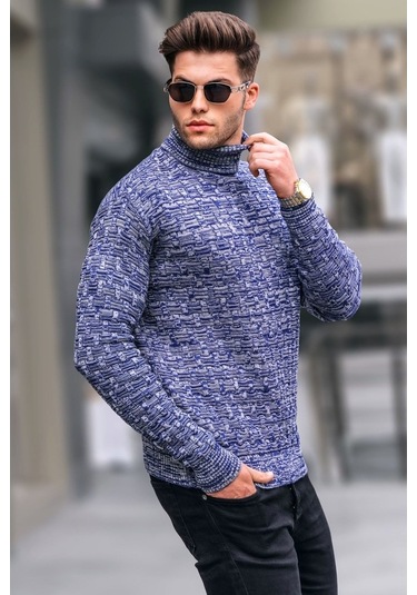 Açık Lacivert Balıkçı Yaka Triko Kazak 5758 Açık Lacivert