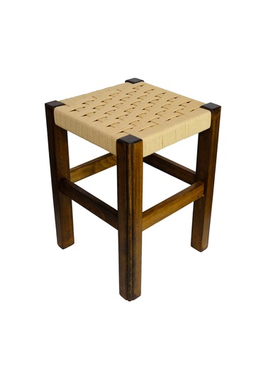 El Yapımı Ahşap Örmeli Hasır Tabure 40 Cm Şık Ve Zarif Tasarım Ceviz