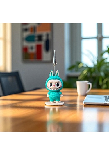 Dekoratif Sevimli Labubu Notluk - Kağıt Tutacağı - Fotoğraf Tutacak Turkuaz