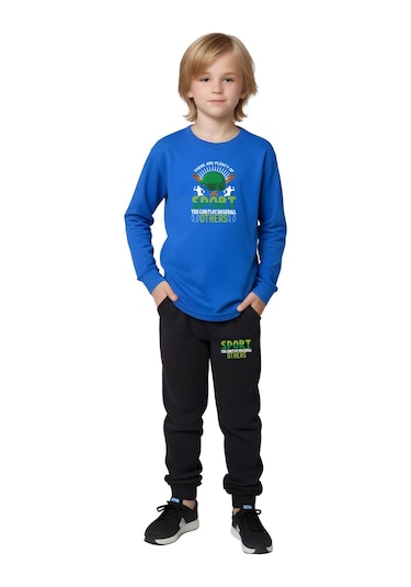 2li Erkek Çocuk Baskılı Sıfır Yaka Mevslimlik Alt-üst Takım Sarı - Mavi