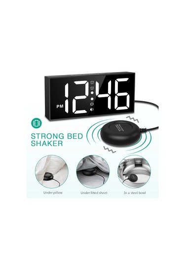 Oria Titreşimli Çalar Saat 7.5 '' Büyük Ekran Led Saat Yüksek Sesli Çalar Saat Black