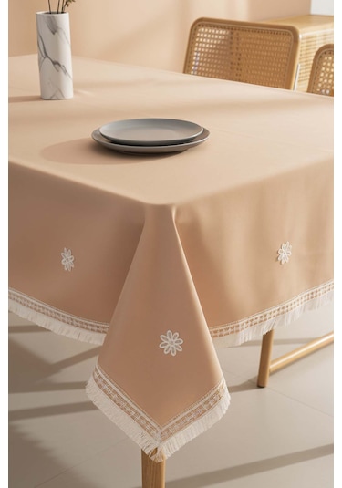 Silvio Somon Güpür Çiçekli Masa Örtüsü 160x220 Cm Somon