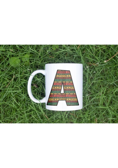 A Harfi Etnik Desenli Kupa - Afrika Tarzı Kahve Çay Kupası - Hediyelik - Black History Beyaz