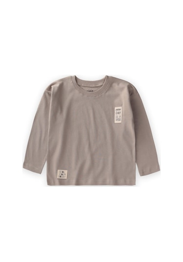 Cigit Etiket Detaylı Mevsimlik T-shırt 2-10 Yaş Vizon Vizon