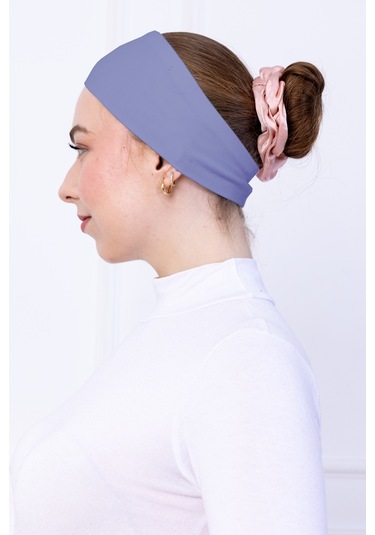 Kaymayan Silikonlu Bandana Bone Mavi - Kadın Tesettür Dikişsiz Kaymaz Geçme - Sportif Saç Bandı Mavi