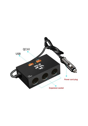Pazly 180w/360w Çift Güçlu Araç Şarj Cihazı - 3 Sigara Ve 2 Usb Portlu Hızlı Şarj Aleti - Kompakt, Evrensel, Hızlı Şarj