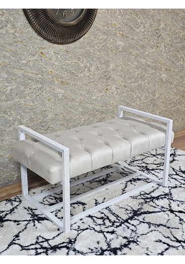 Beyaz Boyalı Metal 80 Cm Puf Bench - Antre Puf - Hol Bench - Puf Çok Renkli