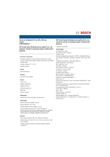 Bosch HBF010BA1T 66 LT A Sınıfı Ankastre Fırın