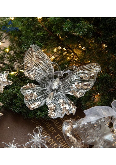 Geeksen Noel Açık Akrilik Yıldız Askılı Dekorasyonu - Parlak Yamaçlı Çift Zilli Ağaç Süs Eşyası