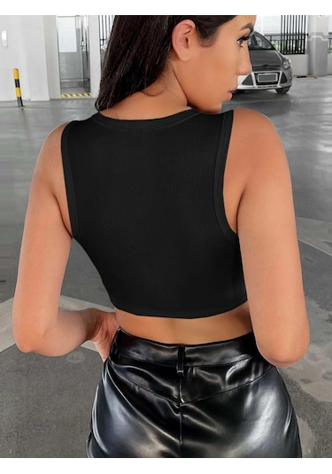 Liona Kadın Siyah Bisiklet Yaka Asimetrik Crop Top Büstiyer 001