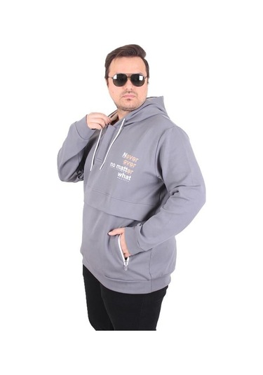 Starbattal Büyük Beden Kapüşonlu Sweat Double Face Never 25706 Fume Fume