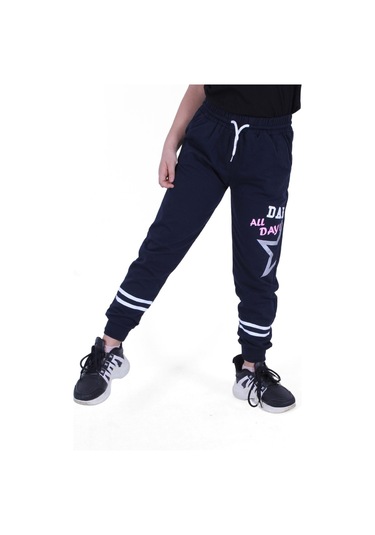 Fyk Kids All Day Yazı Baskılı Kız Çocuk Eşofman Altı Lacivert