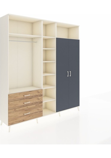 Hyperion Dolap 10 Raflı 3 Çekmeceli 2 Askılı 220x44x243 Aytaşı-antrasit/çam Antrasıt/atlas Çam