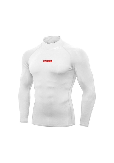 Beyaz Muscleguys Erkek Yüksek Boyun Slim Fit Spor Giyim Spor Vücut Geliştirme Nefes Uzun Kollu Ilkbahar Ve Sonbahar T-shirt