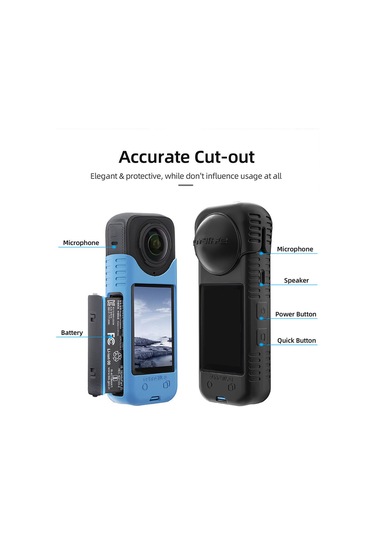Youmex Insta360 X4 İçin Mavi Silikon Korumalı Kılıf - Lens + Gövde Seti, Anti-düşük, Kaymaz Doku, Kolay Kurulum X4-bht818