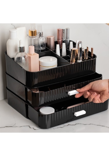 Porsima 0620 3 Katlı Siyah Makyaj Organizeri Saklama Kutusu
