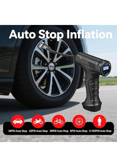 Xuweiwei Kablosuz Taşınabilir Hava Kompresörü 150psı Usb C Şarj Lityum Pil Otomatik Durma Dijital Ekran Araba Motosiklet Bisiklet Lastik Şişirici
