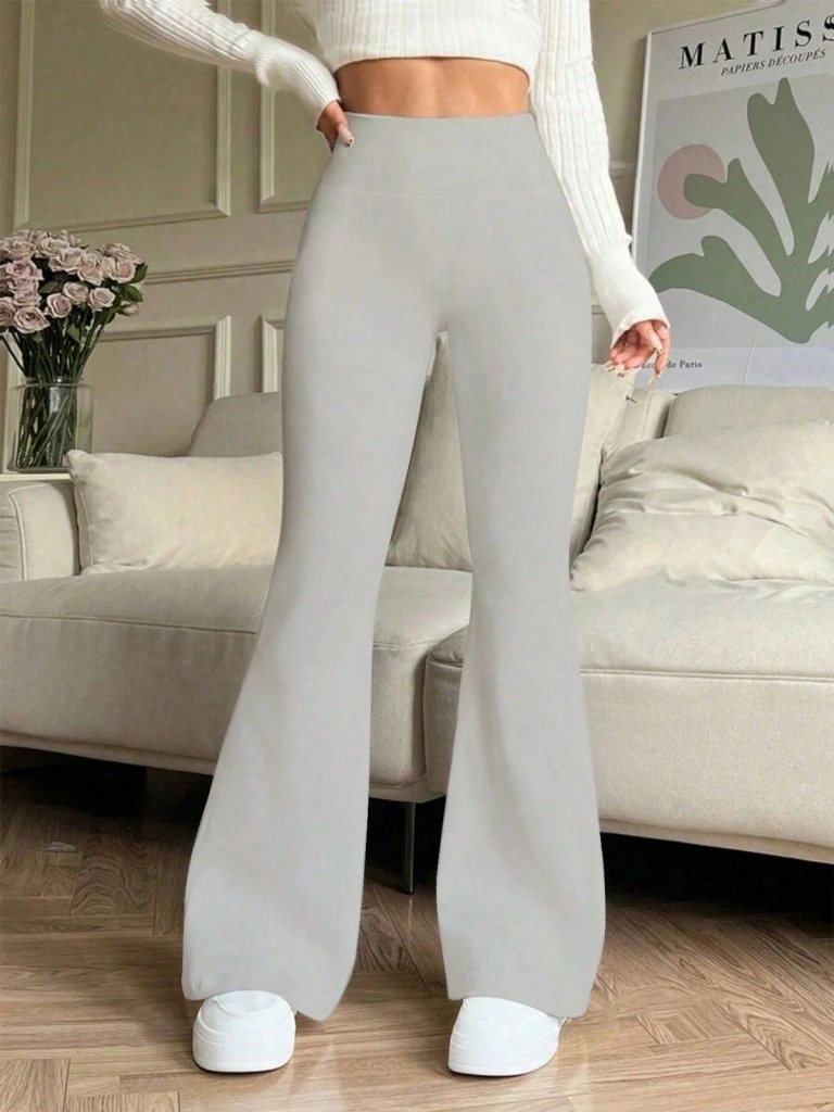 Tua Moda Kadın Yüksek Bel Ispanyol Paçalı Pantolon Tayt Gri