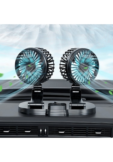 Neevoyu Araba Fani 12v-24v Usb Çift Başlı Katlanabilir 2 Seviye Hızlı 360 Döner Sessiz Soğutucu Ön/arka Koltuk Fl-111 Siyah