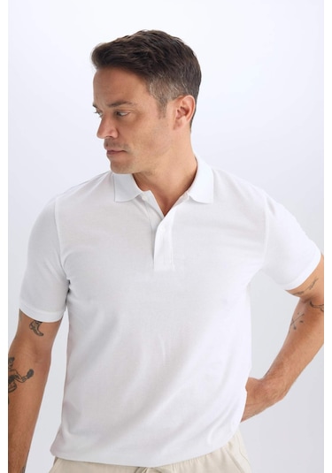 DeFacto Regular Fit Polo Yaka Kısa Kollu Basic Düz Pike Kumaş Beyaz Tişört C1293AX24SPWT34 DeFacto Regular Fit Polo Yaka Kısa Kollu Basic Düz Pike Kumaş Beyaz Tişört C1293AX24SPWT34