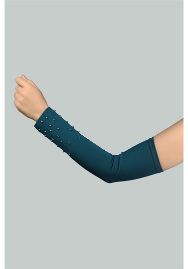 Altobeh Boncuklu Pratik Tesettür İnci Kolluk Penye Namaz Kolluğu  - Petrol