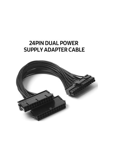 Besthome1 30cm Koyu Siyah 24pin Çift Güç Kaynağı Eş Zamanlı Başlatma Kablosu 2000w Destekli