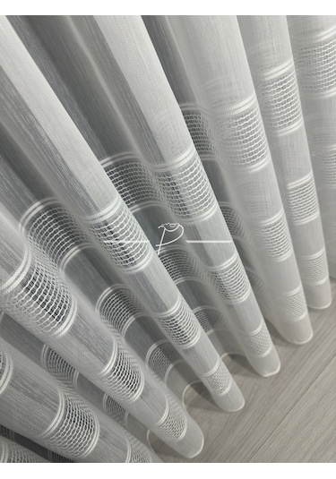 Tül Perde Monalisa Desen Bantlı Şerit Armür Etek Kurşun Sarım Ekru-ekru