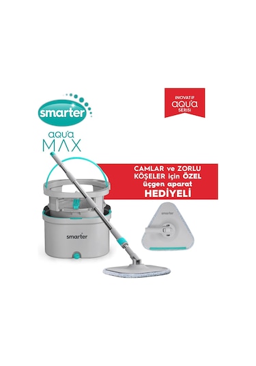 Smarter Aqua Max Ve Üçgen Aparat Temiz & Kirli Suyu Ayırma Temizlik Seti Mop Paspas Cam Sileceği