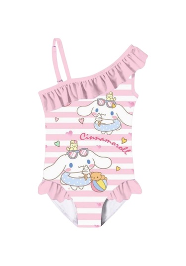 Petityu My Melody Cinnamoroll Pembe Beyaz Çizgili Fırfırlı Mayo Pembe - Beyaz