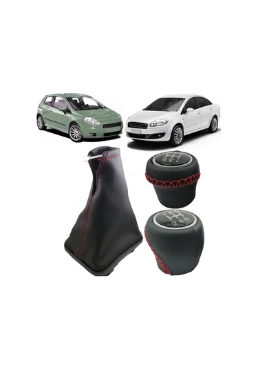 Linea Kırmızı Deri Vites Topuzu Vites Körüğü Takım Siyah