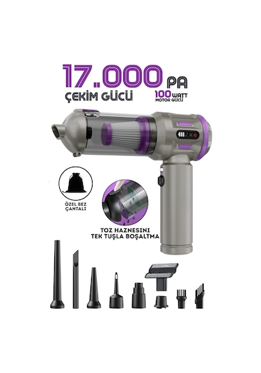 Enshall 17000PA Auhma Ultra Güçlü Göstergeli 100 W Araç İçi Süpürge Mor