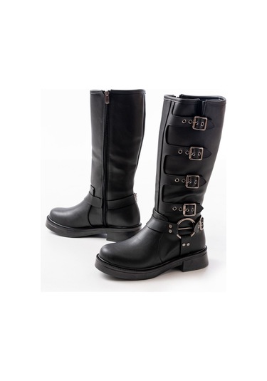02-346 Siyah Düz Topuklu Günlük Bayan Binici Çizme Resimdeki Renk